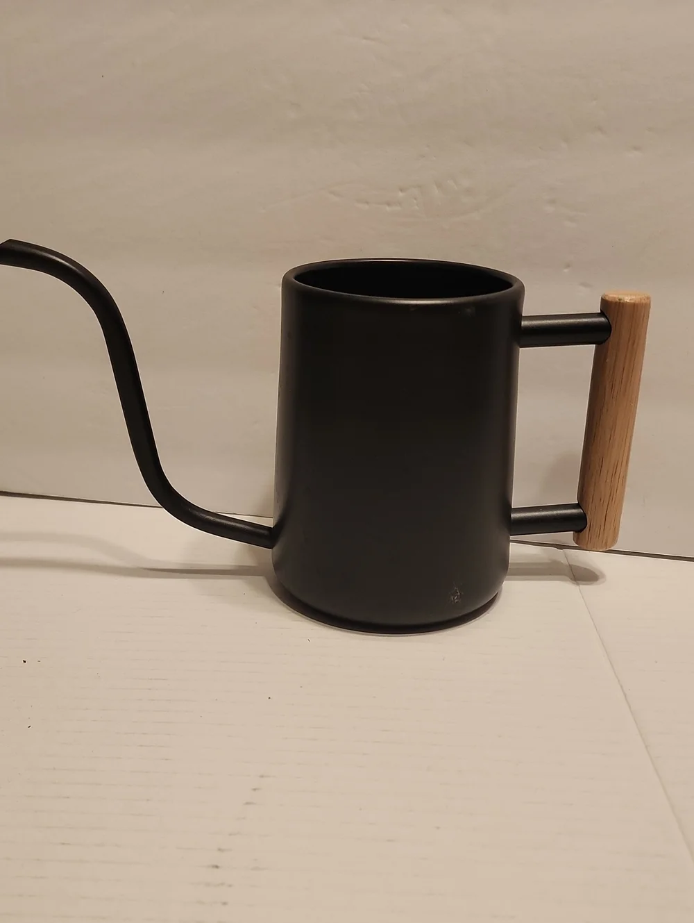 Black Gooseneck Watering Can Or Pitcher W/ Wood Handle - Modern Long Spout